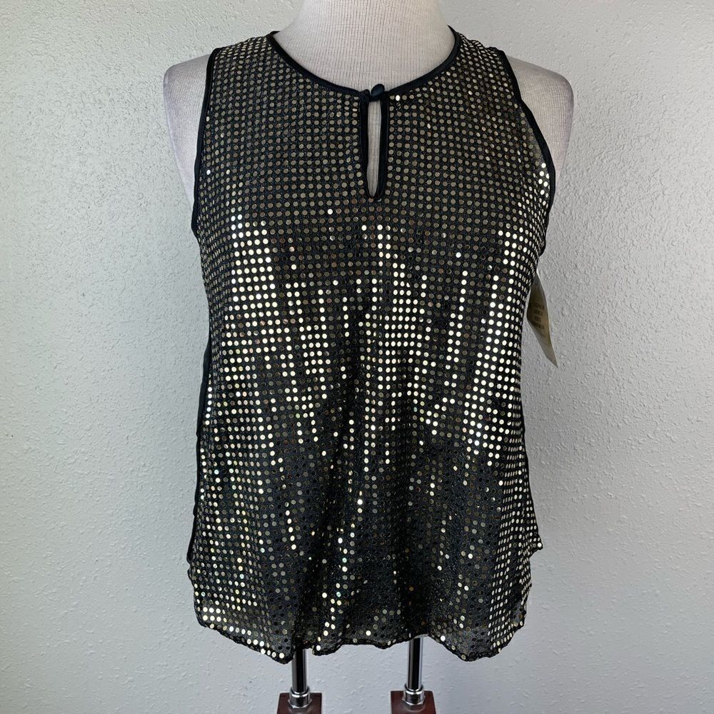 NWT Cunema Gold Sequined and Black Dress Tank Top Size M